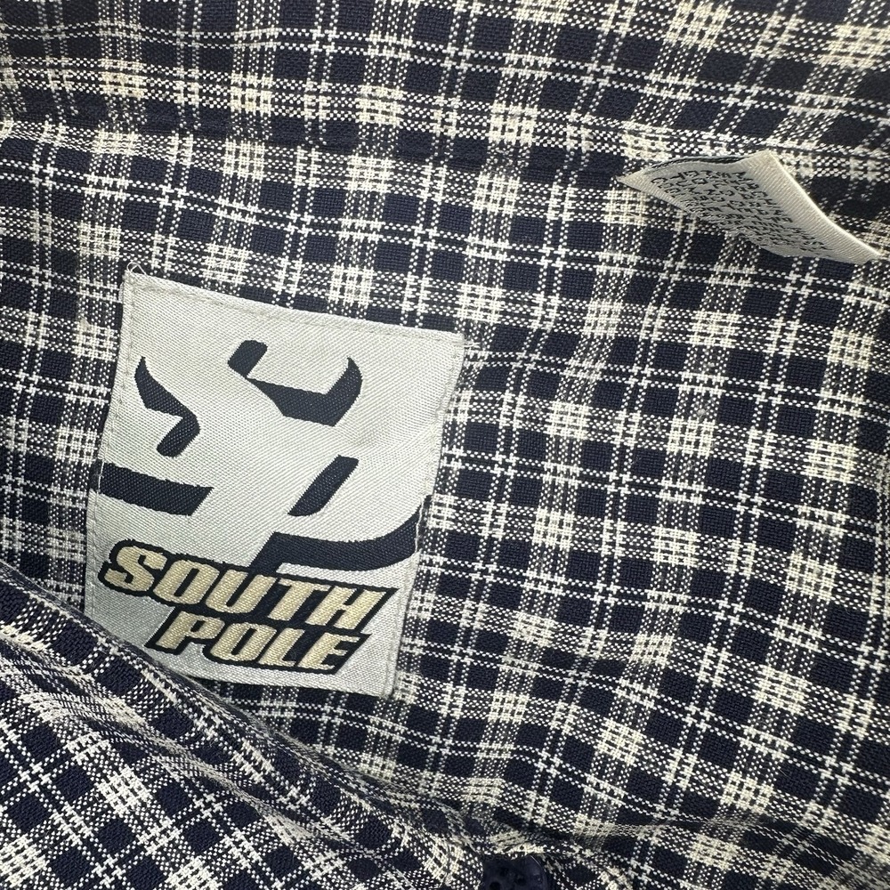 South Pole Mens Button Shirt 4XL Black Plaid Long Sleeve Y2K Big & Tall - Picture 8 of 9